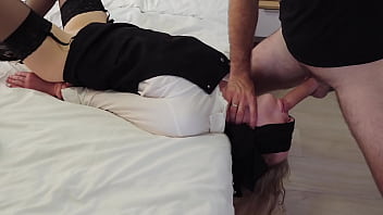 Hardcore anal gangbang in hotel room! Blindfold, deepthroat, rough male domination