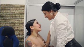 She Gets Caught Touching Herself In The Office And Her Boss Joins: Their Wet Pussies Are Fucked Until They Cum Together