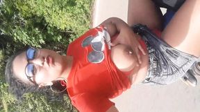 Penelope Olsen: Showing off my tits and pussy while riding a motorcycle on the public road. Amateur Real Exhibitionism