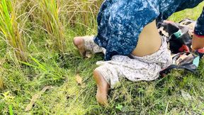 Outdoor village sex on paddy field desi indian bengali bhabi doggy style fuck and creampied with audio