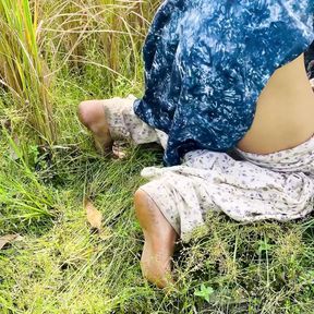 Outdoor village sex on paddy field desi indian bengali bhabi doggy style fuck and creampied with audio