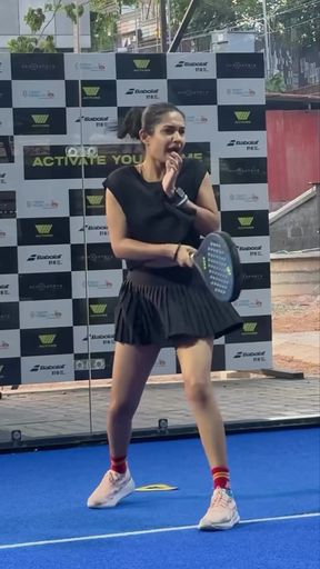 Badminton player celebrates victory