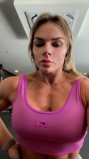 Female bodybuilder in sports bra