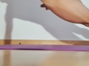 Guy masturbating while doing naked yoga - pushup challenge