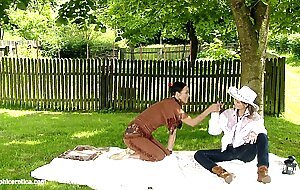 Beautiful brunettes zoe and devin from sapphic erotica have lesbian fun outdoors
