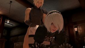 true facial [parody hentai game] ep.1 cloud from final fantasy and 2b from nier automata have anal rough sex and creampie