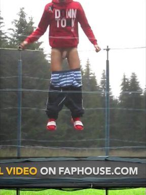 Teen Shows His Big Cock for Fun on a Trampoline at the Camp