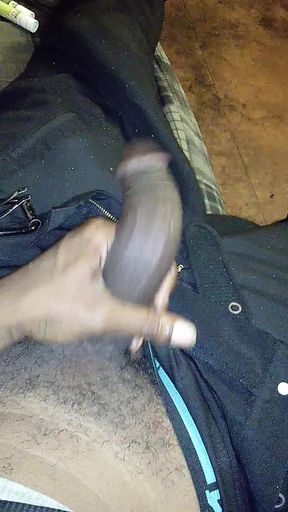 Thick cut big black dick jacking off