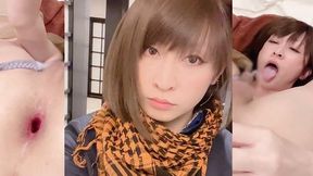 Anal Orgasm In Japanese T-girl Masturbates With Big Dildo In Her Gaping Asshole