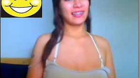 Latina babe shows off her thick and natural tits on a webcam