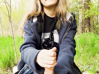 I took my girlfriend to the forest and persuaded her to masturbate to me in a condom.