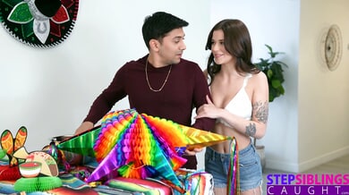 Jade Maris rides her lover in a vibrant party room with rainbow decor