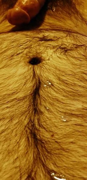 Solo Male Cumshot on Hairy Belly