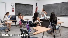 Professor London Rivers teaches slutty students Milana Ricci and Sofie Reyez a naughty lesson