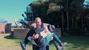 Muscle Daddy and Giant Double Lift and Carry Session with 2 Twinks Part 2