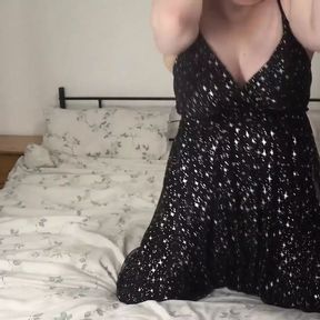 Fucking Myself with a Huge Dildo in Black Mini Dress