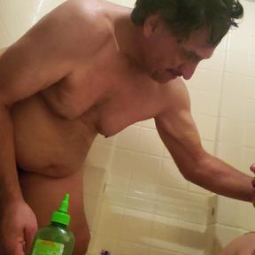 Latino Daddy Showers with his Boy