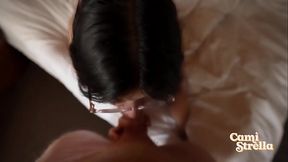 Horny Latina Babe Cami Strella Blows Dick Right After She Wakes Up