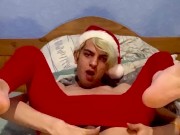 Sexy Santa’s little helper twink wanks and fingers himself