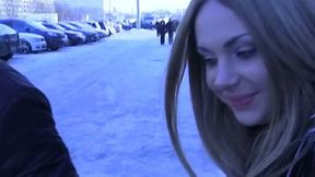 Breathtaking blonde gets her cock sucking skills tested by two guys