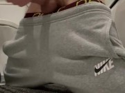 Lad in trackies strokes his dick and cums on floor