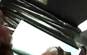 Brunette ts drills chaps ass