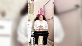 Chubby Girl Can't Stop Farting in Toilet with Belly Ache