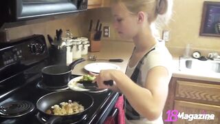 Tiny Boobed Coed Emi Clear Into Topless Cooking Session