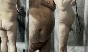 Chubby bear’s dripping wet 4 inch dick in steaming shower action