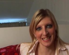 Blonde French Babe Playing with Her Toys While Sucking Cock