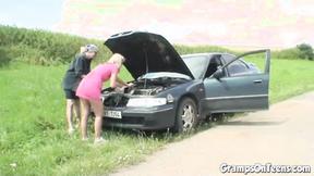 ”Teen doggystyled outdoors with masturbating GRANDMA”