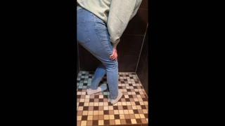 first time wetting tight jeans for him (long pee desperation) pee pants