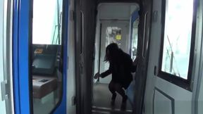 Asian pissing on train