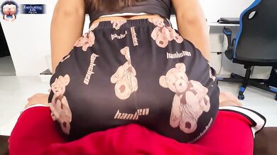 I humped my stepbrother's cock with my big Ass in cute Pajamas until he cumshot on it