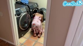 stepbro steals my panties & fucks me doggy while talking to his stepmom