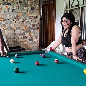 I beat my mother-in-law playing pool and she rewards me with a delicious blowjob