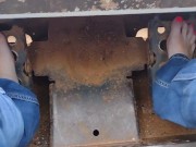 Pedal pumping a Bobcat tractor, start with socks & shoes then I removed them and pumped barefooted