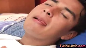 Slim Latino fingers ass and jerks off in solo action
