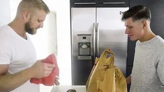 Stepdad Logan Stevens pounds slender Lukas Stone in the kitchen