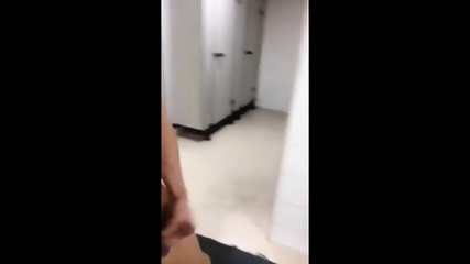 Risky wank in public bathroom