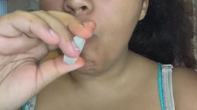 Loudly Eating and stuffing kittys mouth