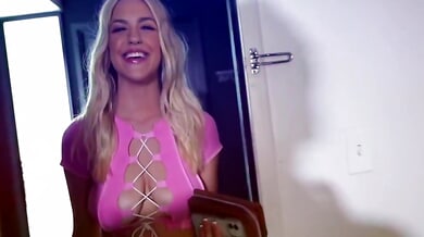 Blonde beauty caught between two boyfriends in passionate threesome