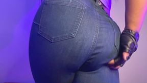 Tight Denim Jeans + Leather Gloved Femdom Ass Worship