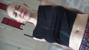 Hot babe in a college uniform gets sprayed