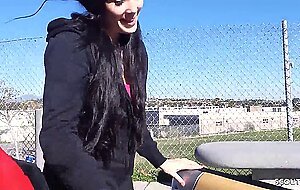 Black hair teen with big natural saggy tits pick up and talk to fuck by older guy at full porn