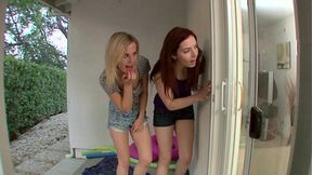 Catching their BFF playing with her pussy a lesbian threesome fantasy