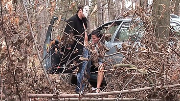 Nataly Fucked on by masked man in woods