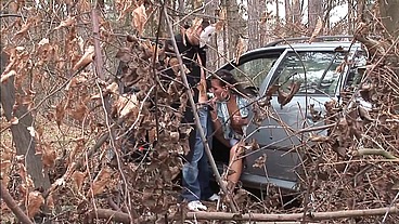 Nataly Fucked on by masked man in woods