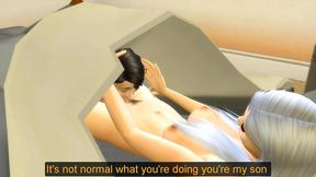 sneaks into his step mother bed while she being very excited after masturbating in front of the computer - hot blonde milf