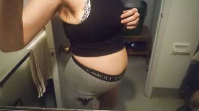 Bathroom bloated belly worship thick neighbor feeds me get me pregnant